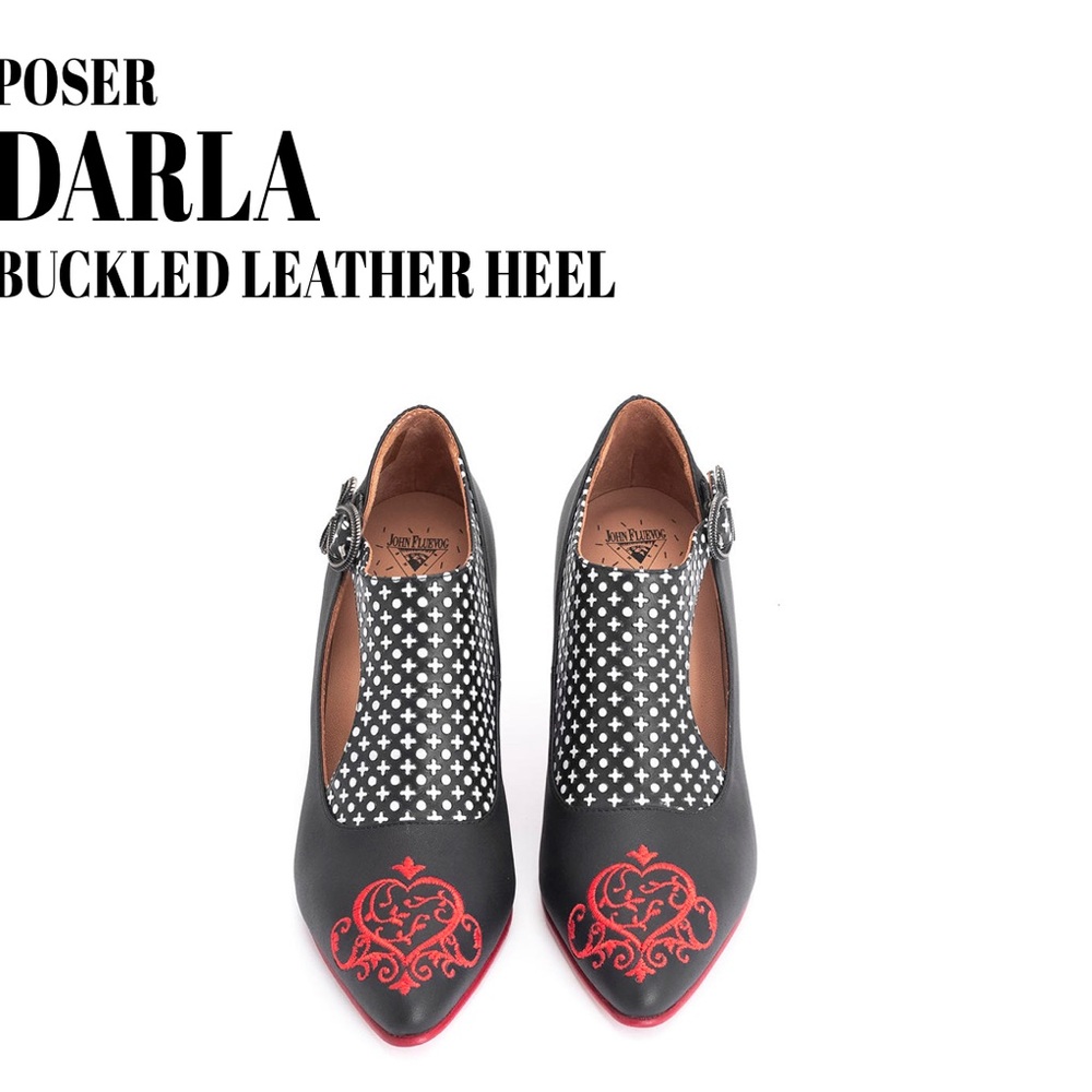 John Fluevog Darla Black and Red Heels with Heart Design. Sz8. - Picture 9 of 9